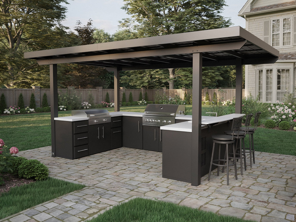 Edgemont Bay | U-Shape Outdoor Kitchen with Bar Seating, Grill & Griddle - Noxmow Official Hardware