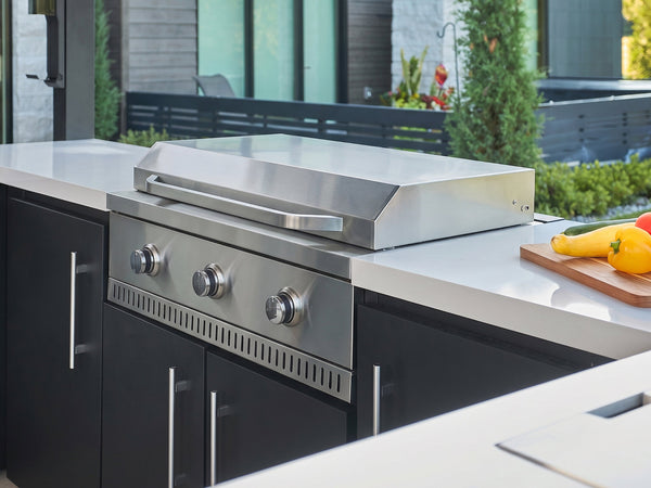 Edgemont Bay | U-Shape Outdoor Kitchen with Bar Seating, Griddle & Pizza Oven View 2 - Noxmow Official Hardware
