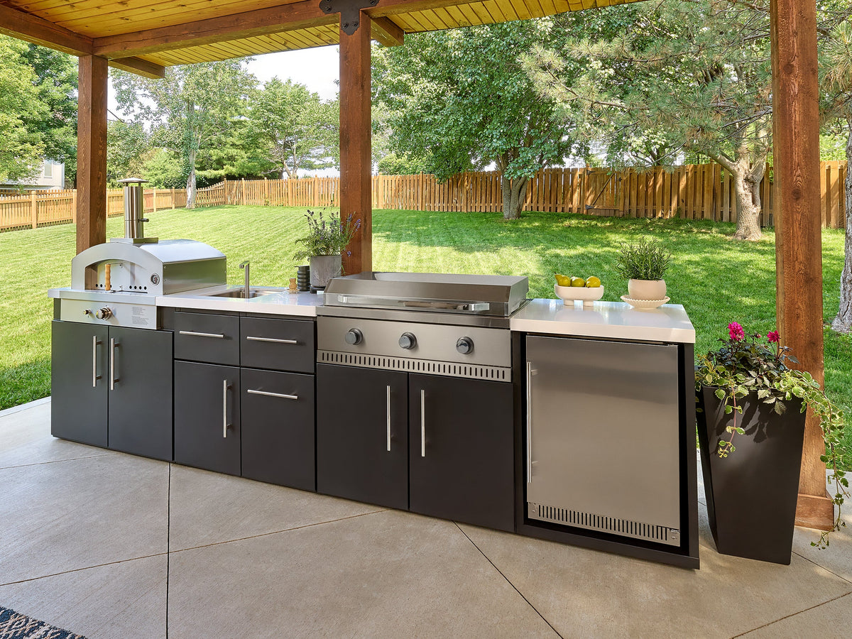 Emory | 12-Foot Outdoor Kitchen Island with Built-In Griddle & Pizza Oven - Noxmow Official Hardware