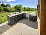 Emory | Corner Outdoor Kitchen Island with Bar Seating & Built-In Griddle – Right angle 1
