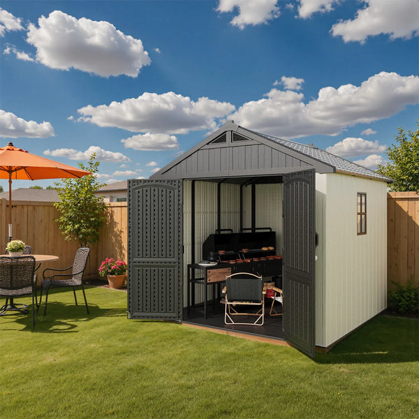 Kick-it 8x8 Plastic Storage Shed with Floor and Windows, Gray & Beige View 2 - Noxmow Official Hardware