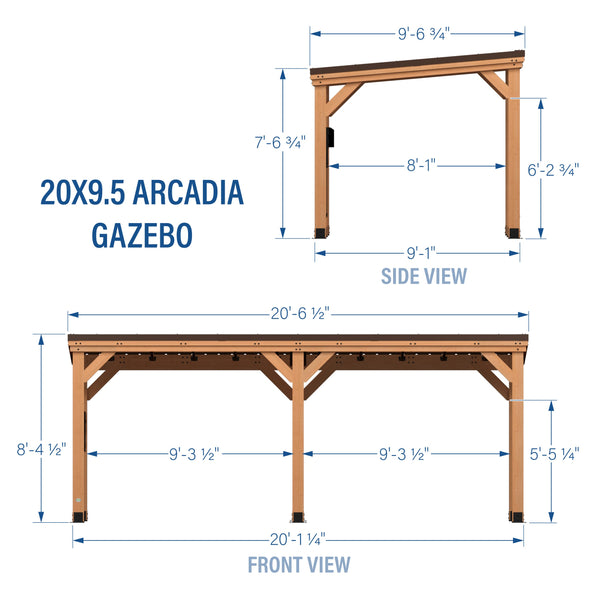 20x9.5 Arcadia Gazebo View 2 - Noxmow Official Hardware
