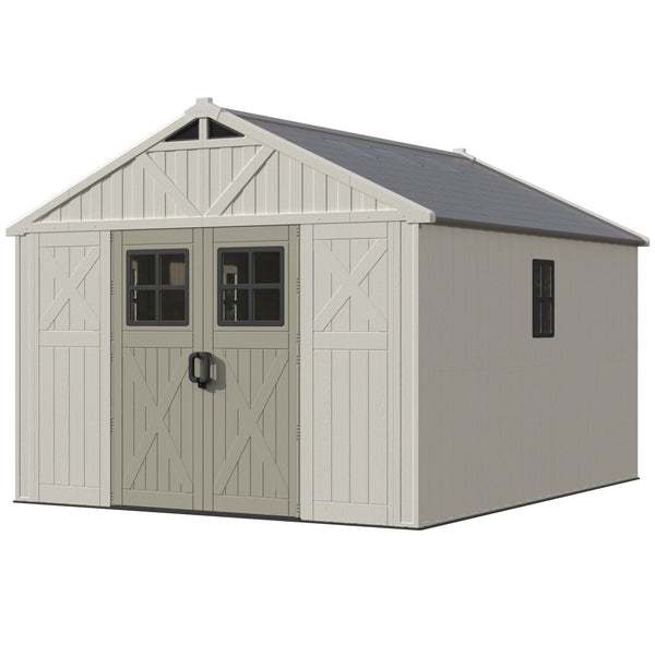Patiowell 10x12ft Plastic Storage Shed with Skylight, Lockable Door & Windows View 2 - Noxmow Official Hardware