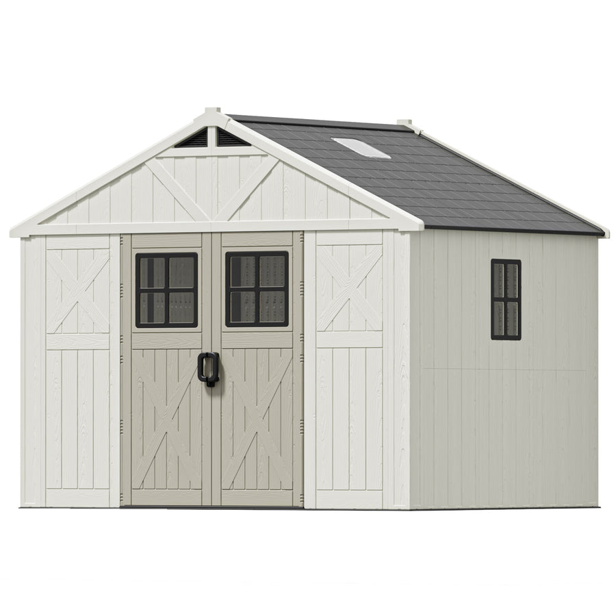 Patiowell 10x8 FT Kick-it Plastic Storage Shed with Skylight & Windows detail view
