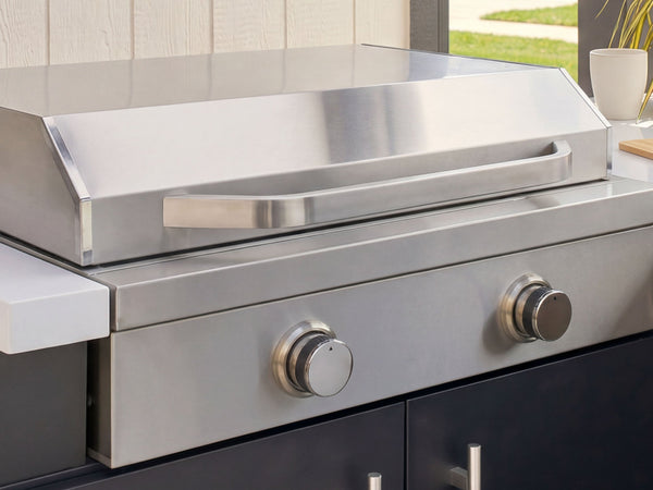 Emory | Corner Outdoor Kitchen Island with Built-In Grill & Griddle View 2 - Noxmow Official Hardware