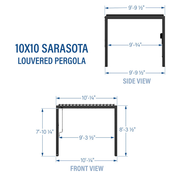 10x10 Sarasota Steel Louvered Pergola View 2 - Noxmow Official Hardware