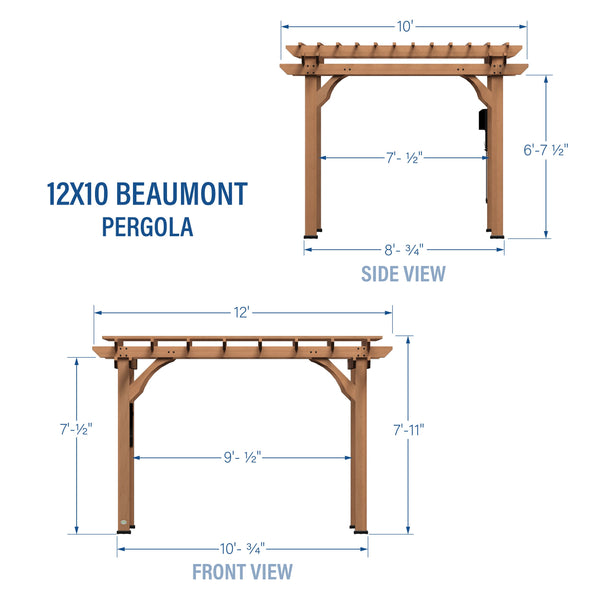 12x10 Beaumont Pergola View 2 - Noxmow Official Hardware