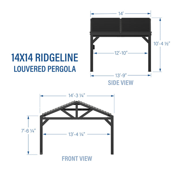 14x14 Ridgeline Steel Louvered Pergola View 2 - Noxmow Official Hardware