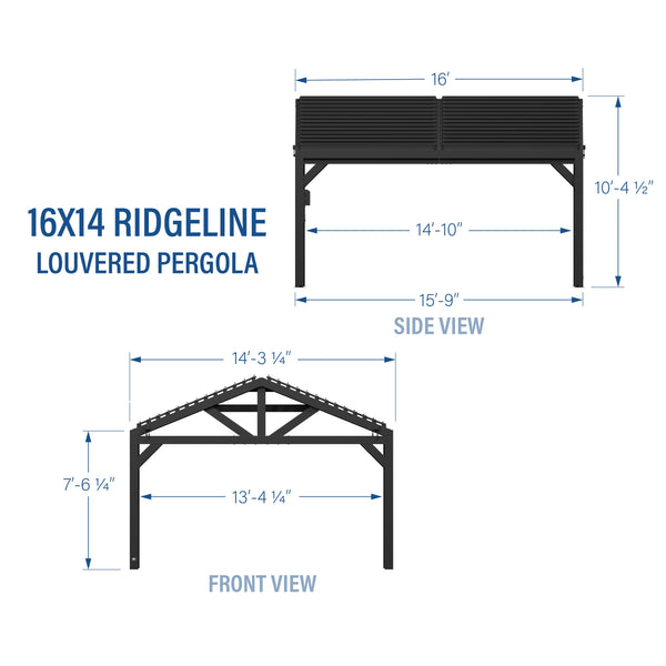 16x14 Ridgeline Steel Louvered Pergola View 2 - Noxmow Official Hardware