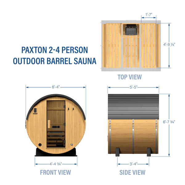 Paxton Outdoor Barrel Sauna – 2-4 Person View 2 - Noxmow Official Hardware