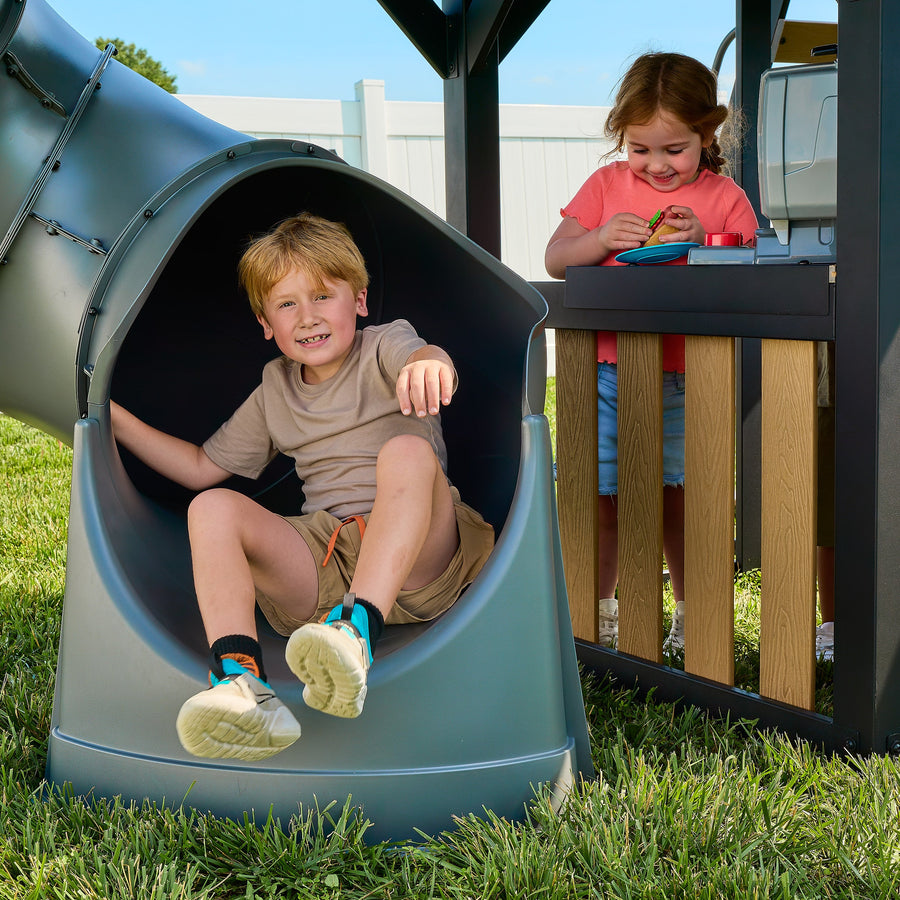 Atlas Steel Swing Set with Tube Slide detail view