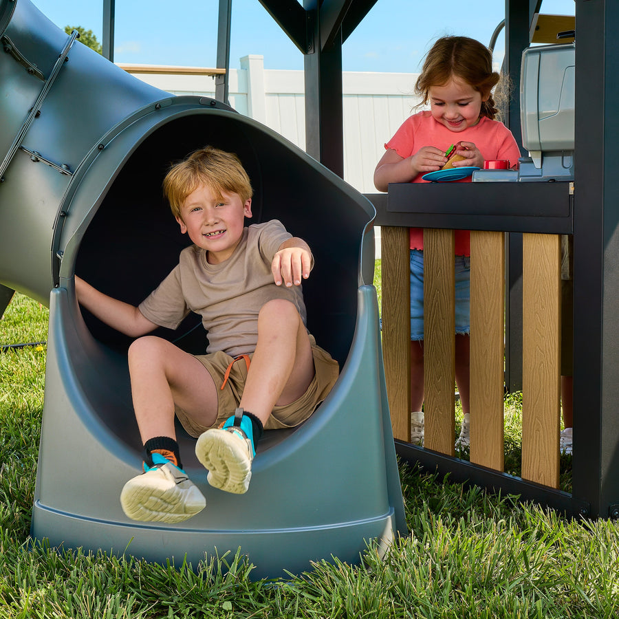 Atlas Steel Swing Set with Monkey Bars and Tube Slide detail view