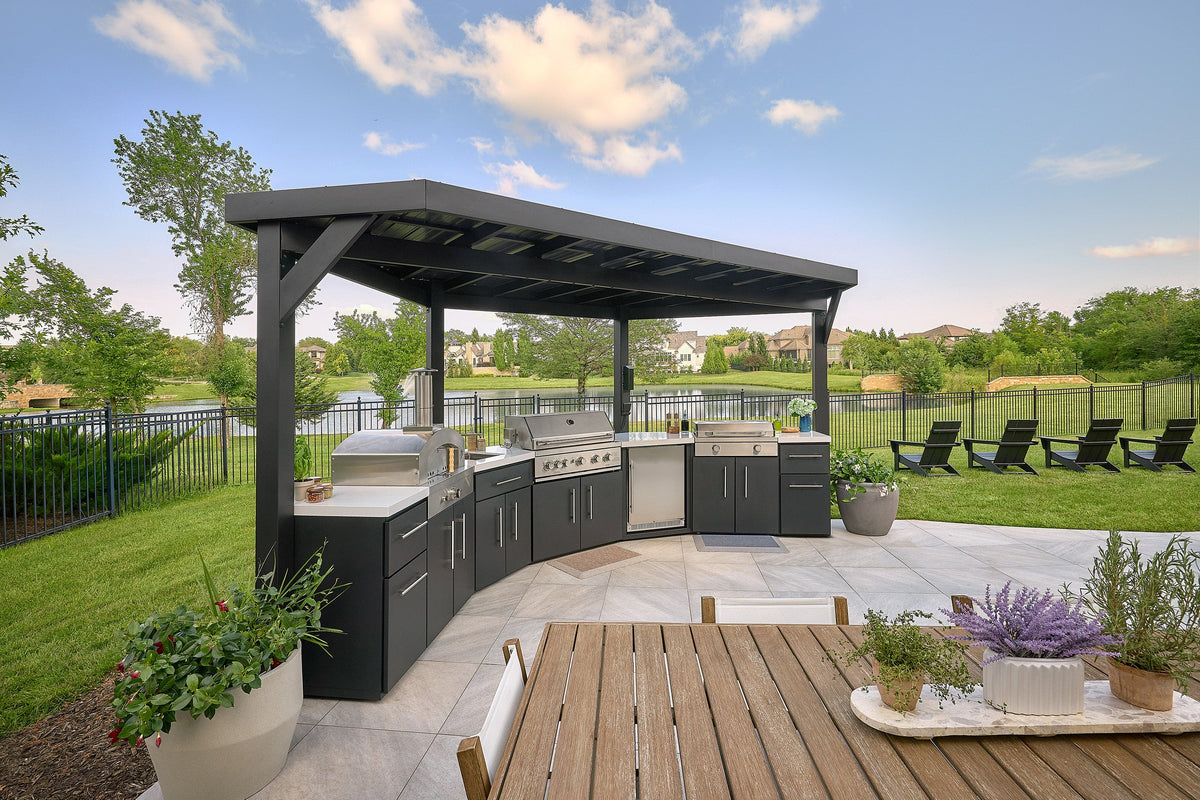 Edgemont Cove | Curved Outdoor Kitchen with Built-In Grill, Griddle & Pizza Oven - Noxmow Official Hardware