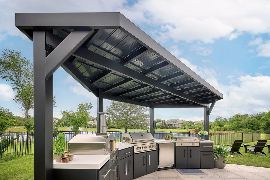 Edgemont Cove | Curved Outdoor Kitchen with Built-In Grill, Griddle & Pizza Oven detail view
