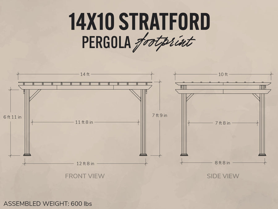 Stratford | 14x10 Steel Pergola – Black detail view