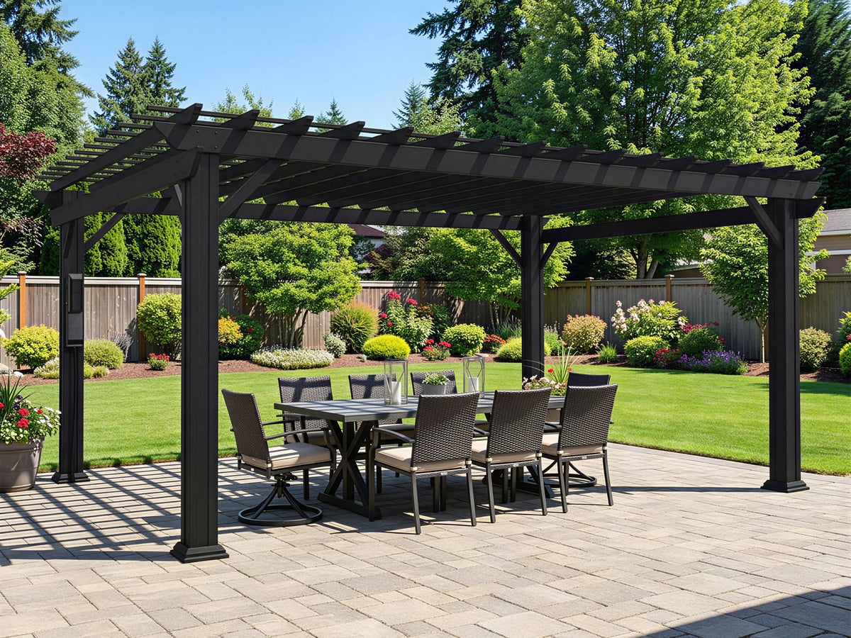 Stratford | 16x12 Steel Pergola – Black - Noxmow Official Hardware