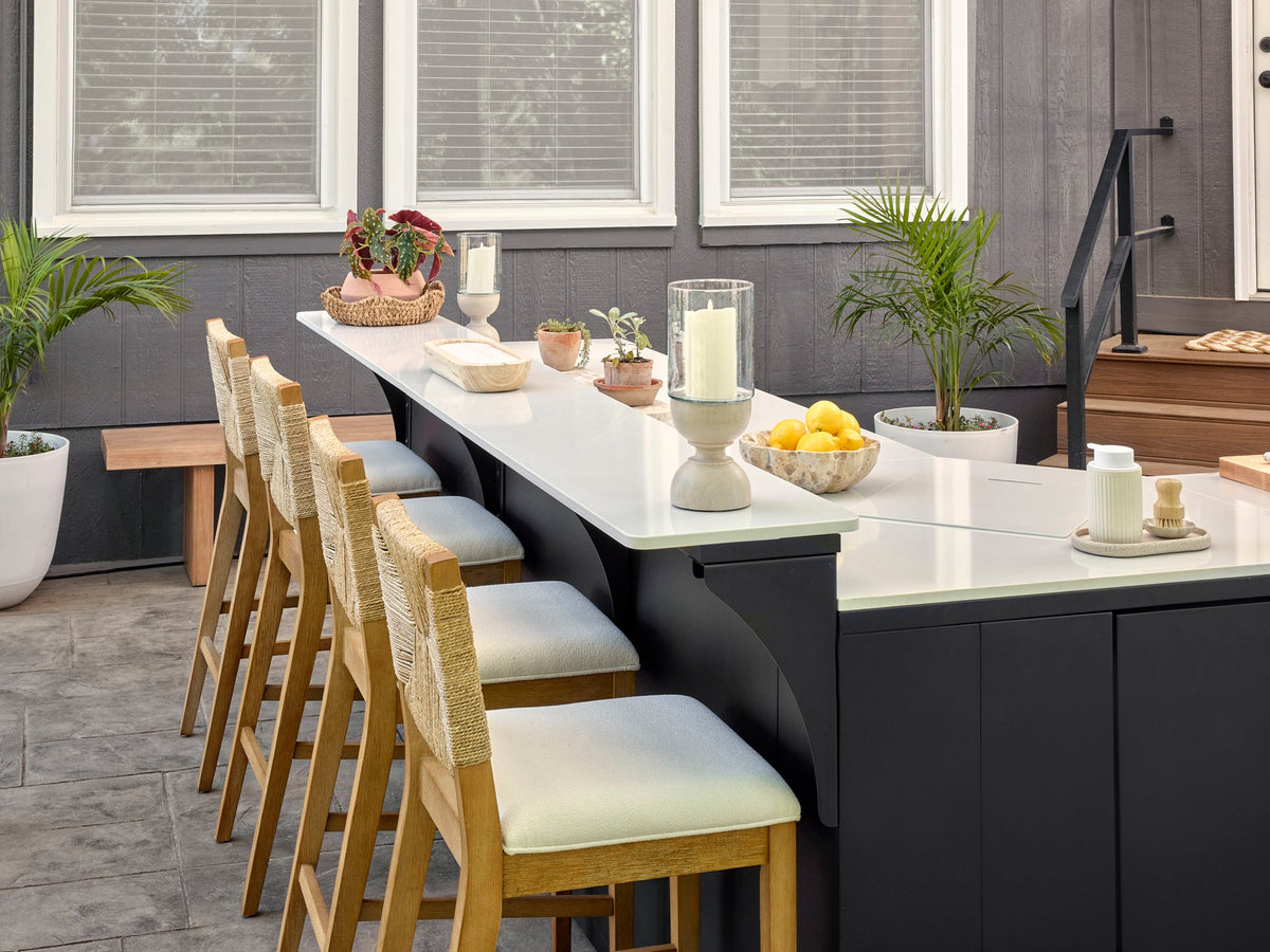 Emory | Corner Outdoor Kitchen Island with Bar Seating & Built-In Grill – Left - Noxmow Official Hardware