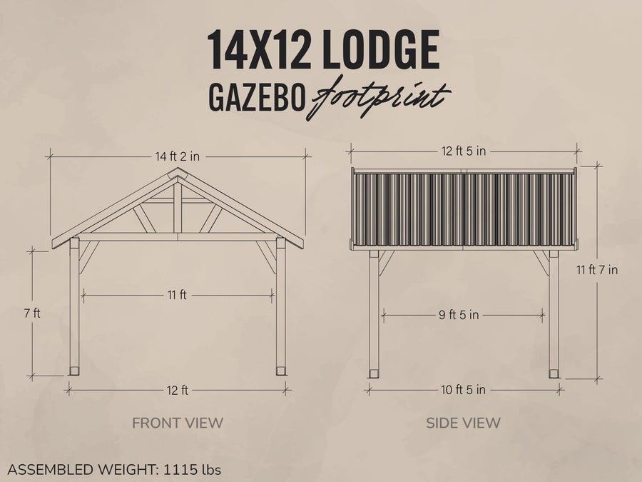 Lodge | 14x12 Cedar and Steel Gazebo with Steel Roof detail view