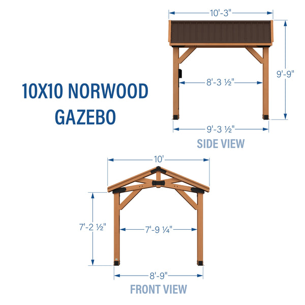 10x10 Norwood Gazebo View 2 - Noxmow Official Hardware