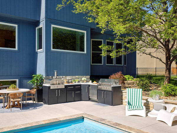 Emory | Corner Outdoor Kitchen Island with Built-In Grill & Pizza Oven View 2 - Noxmow Official Hardware