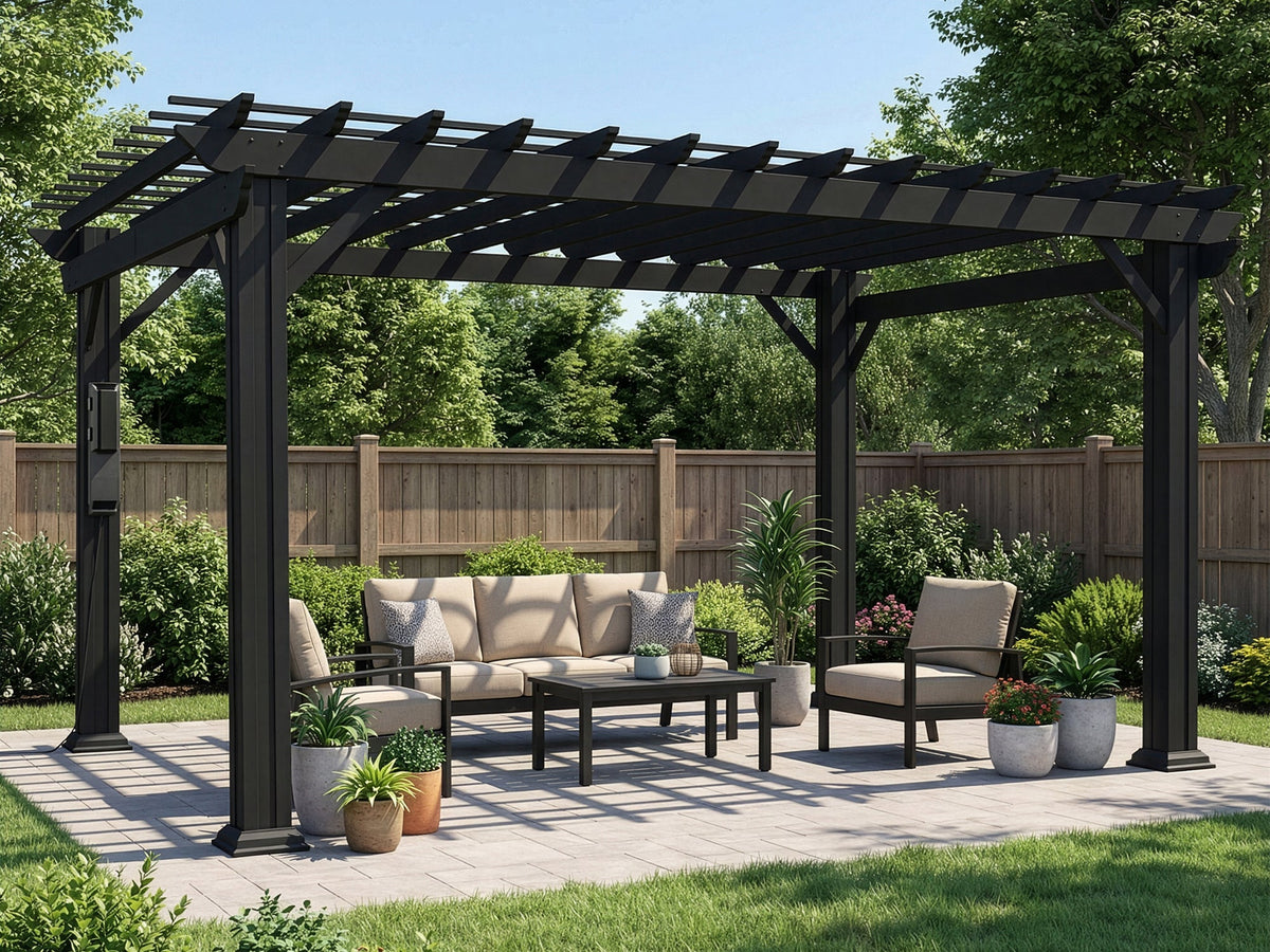 Stratford | 14x12 Steel Pergola – Black - Noxmow Official Hardware