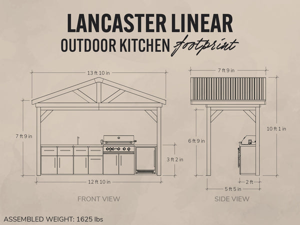 Lancaster | Covered Linear Outdoor Kitchen with Built-In Grill View 2 - Noxmow Official Hardware