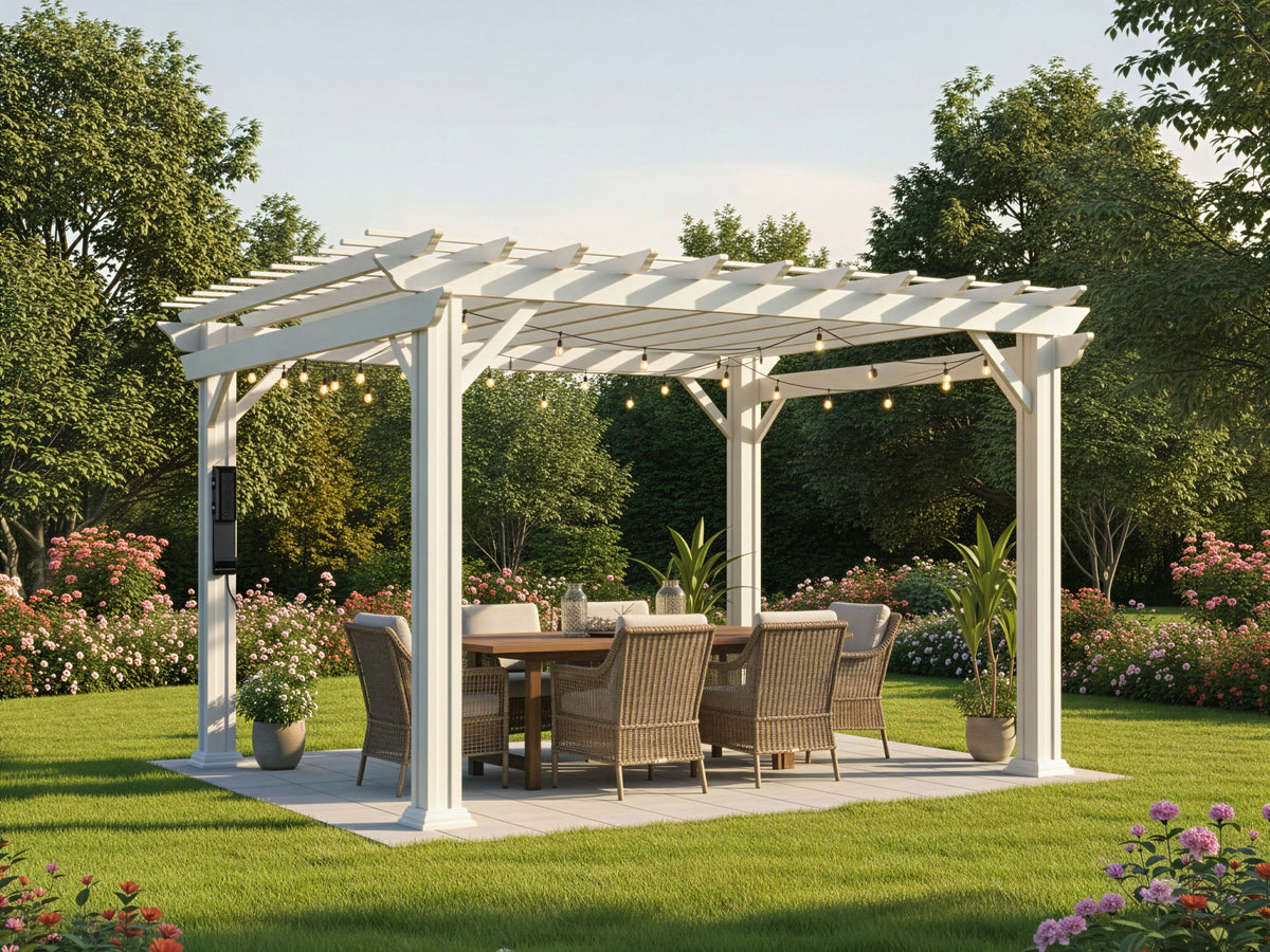 Stratford | 12x10 Steel Pergola – White - Noxmow Official Hardware