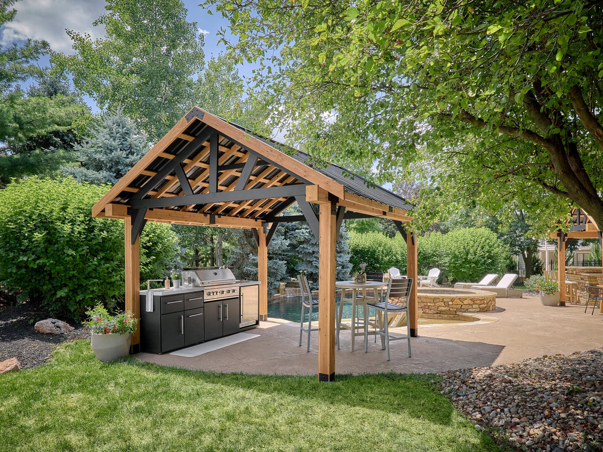Lodge | 14x12 Cedar and Steel Gazebo with Steel Roof - Noxmow Official Hardware