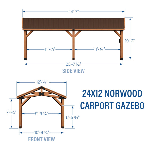 24x12 Norwood Carport/Gazebo View 2 - Noxmow Official Hardware