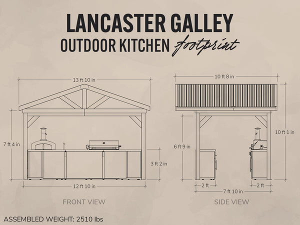 Lancaster | Galley Outdoor Kitchen with Built-In Grill & Pizza Oven View 2 - Noxmow Official Hardware