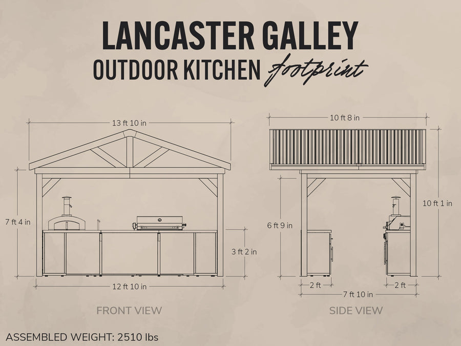 Lancaster | Galley Outdoor Kitchen with Built-In Grill & Pizza Oven detail view