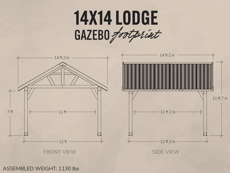 Lodge | 14x14 Cedar and Steel Gazebo with Steel Roof detail view