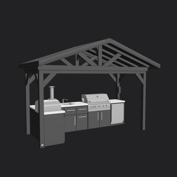 Lancaster | L-Shape Outdoor Kitchen with Built-In Grill & Pizza Oven View 2 - Noxmow Official Hardware