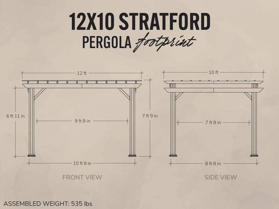 Stratford | 12x10 Steel Pergola – White detail view