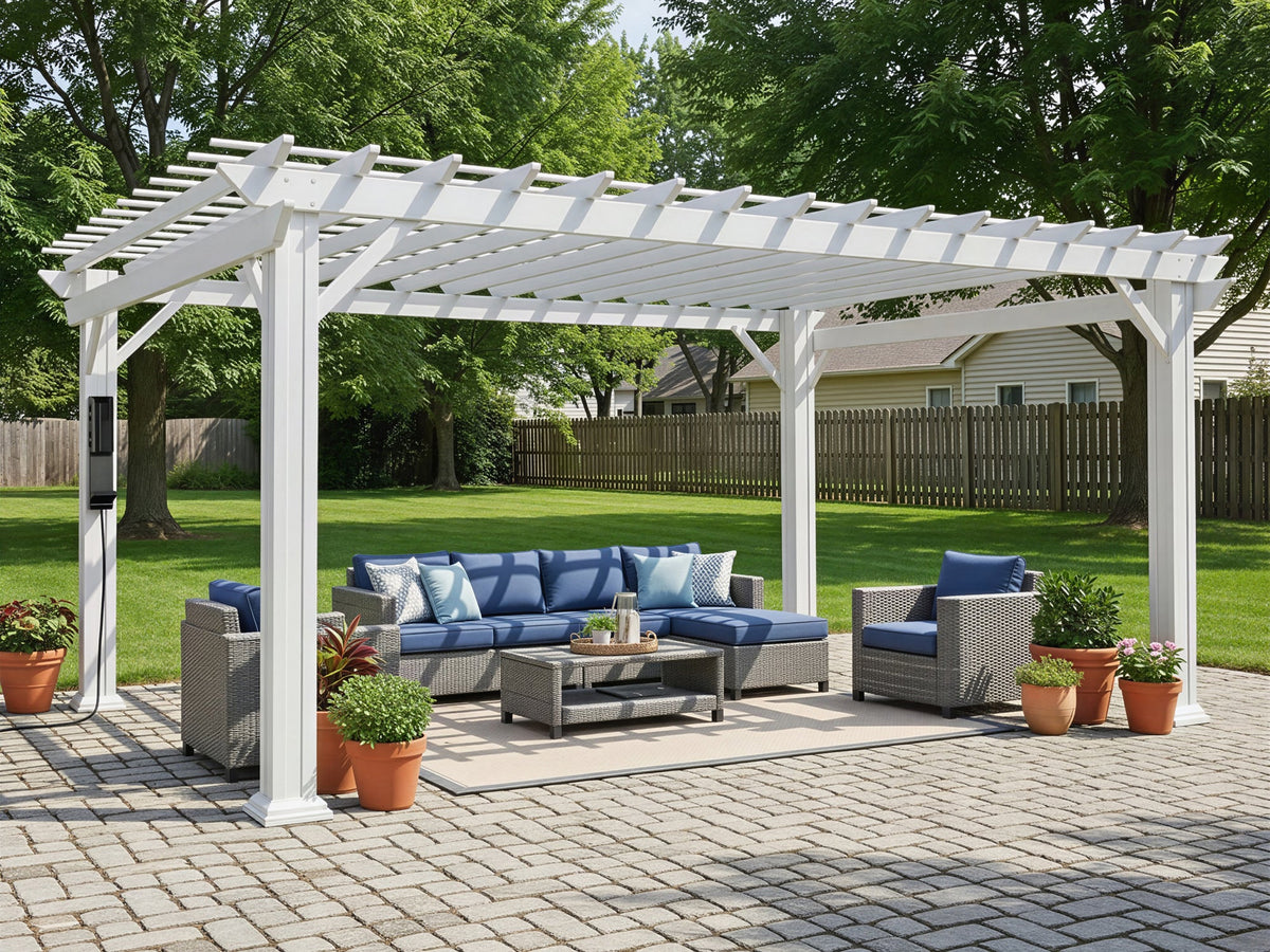Stratford | 16x12 Steel Pergola – White - Noxmow Official Hardware