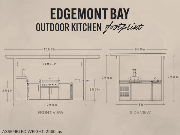 Edgemont Bay | U-Shape Outdoor Kitchen with Bar Seating, Grill & Pizza Oven View 2 - Noxmow Official Hardware