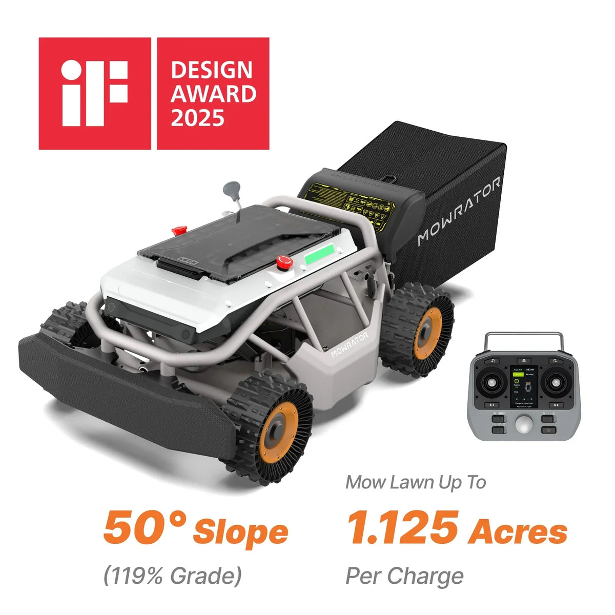 Mowrator S1 4WD 119% Slope Remote Control Lawn Mower | Grip Tread Tire Edition - Noxmow Official Hardware