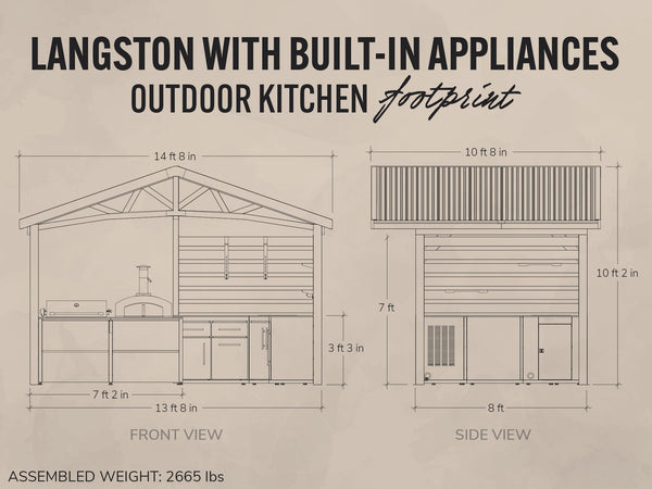 Langston | Covered Walk-In Outdoor Kitchen with Built-In Grill & Pizza Oven View 2 - Noxmow Official Hardware