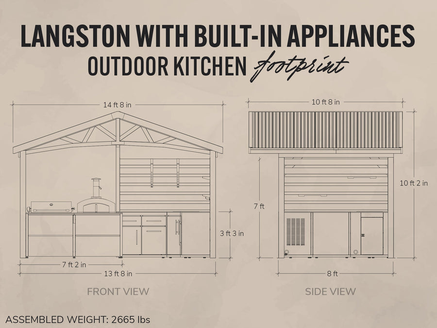 Langston | Covered Walk-In Outdoor Kitchen with Built-In Grill & Pizza Oven detail view