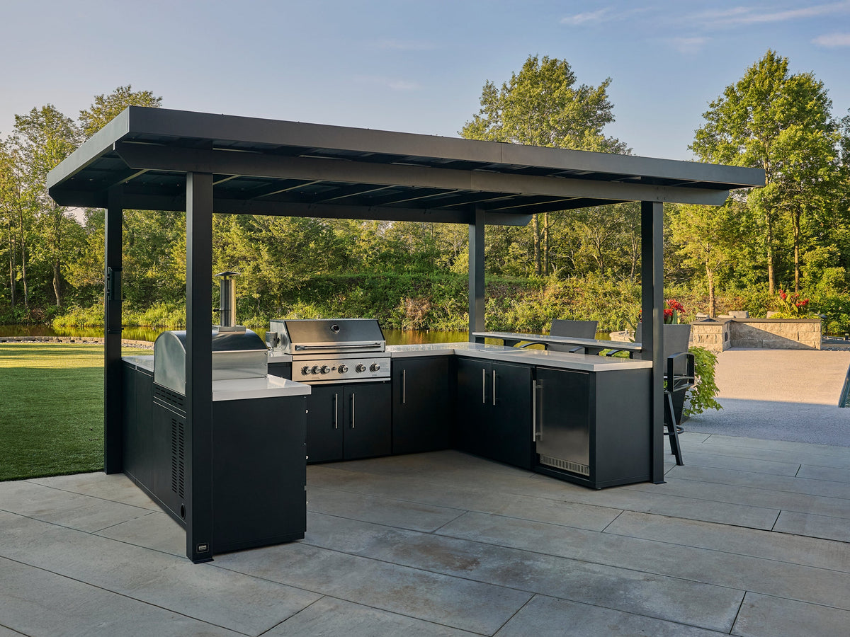 Edgemont Bay | U-Shape Outdoor Kitchen with Bar Seating, Grill & Pizza Oven - Noxmow Official Hardware