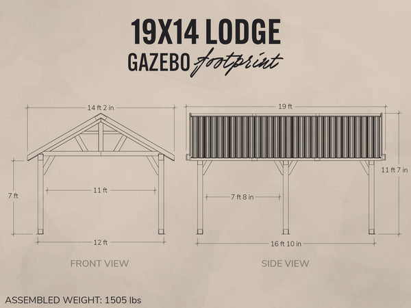 Lodge | 19x14 Cedar and Steel Gazebo with Steel Roof View 2 - Noxmow Official Hardware