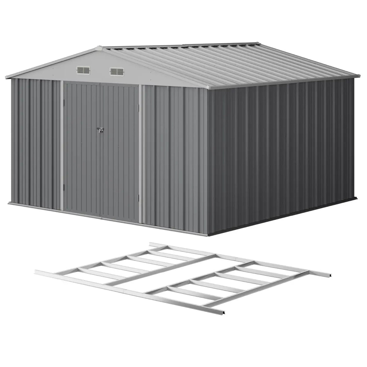 Patiowell 10x10 Metal Storage Shed with Floor Frame, Gray - Noxmow Official Hardware