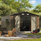 Patiowell 10x10 Metal Storage Shed with Floor Frame, Brown angle 2