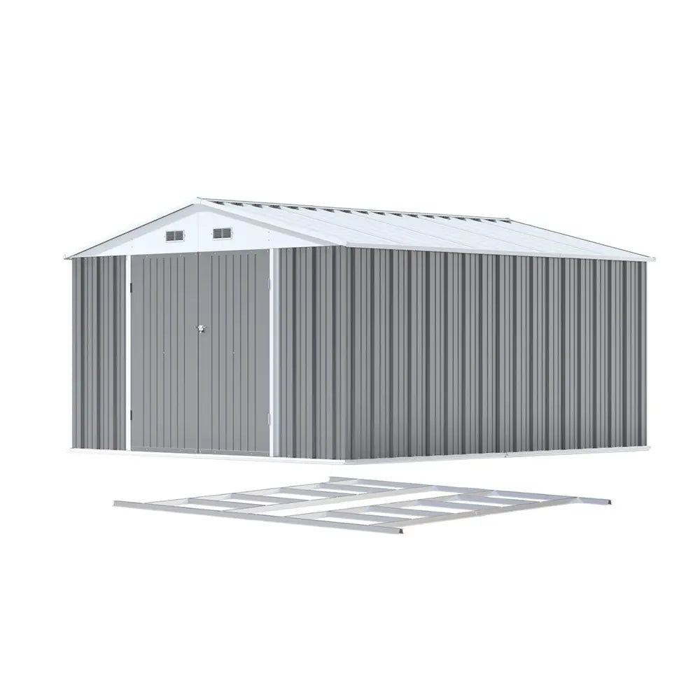Patiowell 10x12 Metal Shed with Floor Frame, Gray - Noxmow Official Hardware