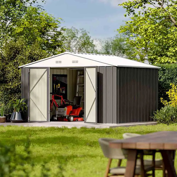 Patiowell 10x8 Metal Shed with Floor, Gray View 2 - Noxmow Official Hardware