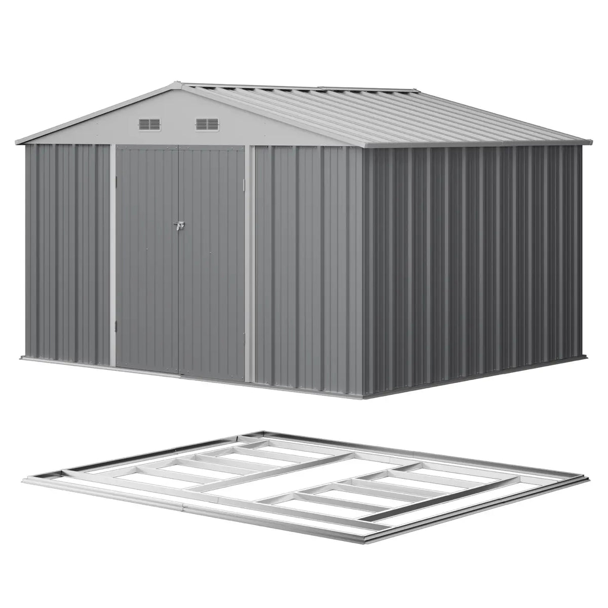 Patiowell 10x8 Metal Shed with Floor, Gray - Noxmow Official Hardware
