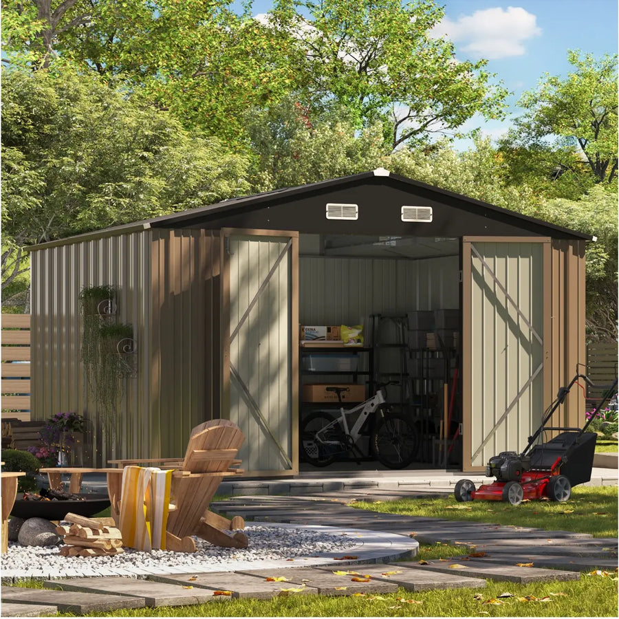 Patiowell 10x8 Metal Shed with Weather Resistance, Brown detail view