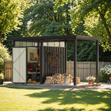 6x8 Metal Storage Shed with 7x8 Pergola Covered Porch angle 12