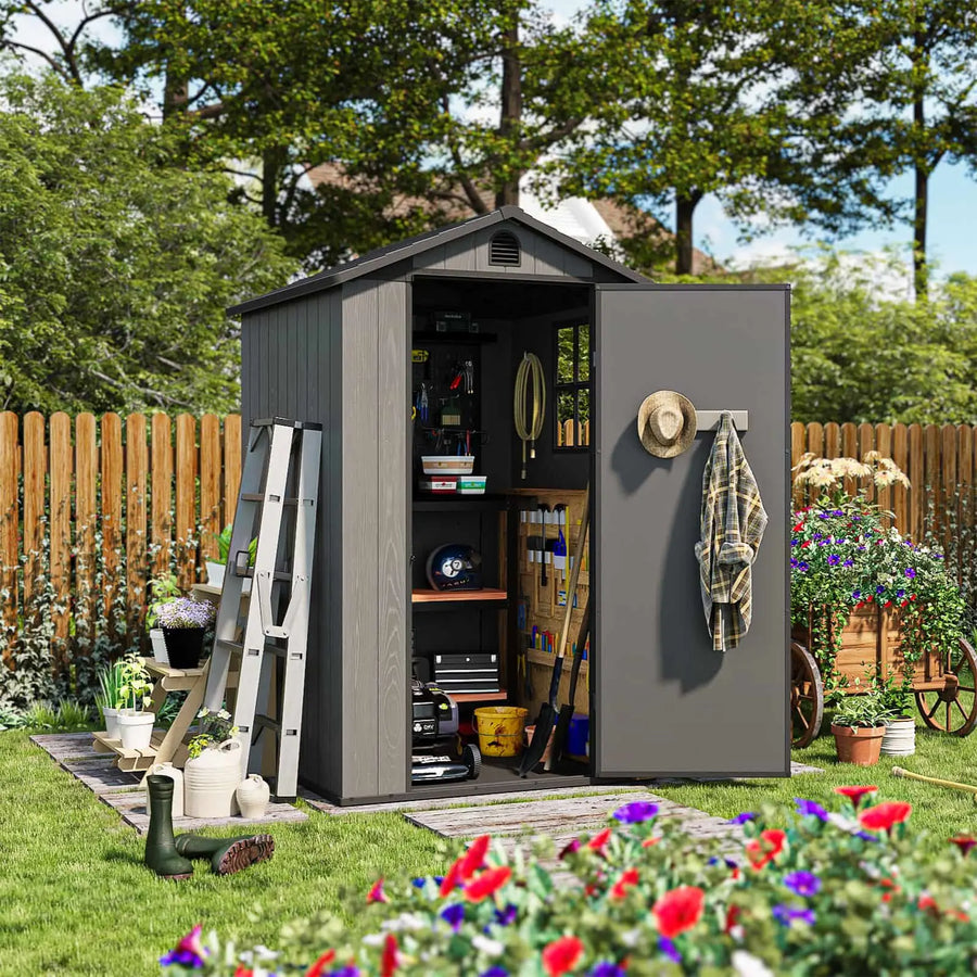 Patiowell Fit-it 4x4 Plastic Storage Garden Shed, Dark Gray detail view