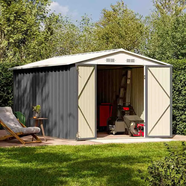 Patiowell 8x12 Metal Storage Shed, Gray View 2 - Noxmow Official Hardware